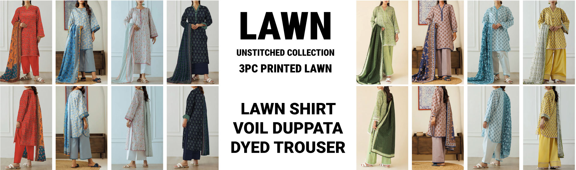 Signatue lawn, unstitched lawn suits