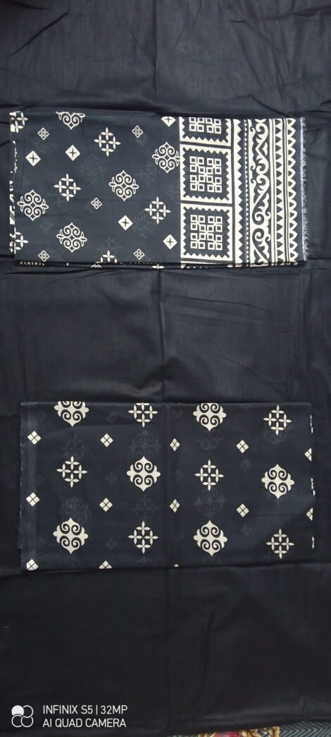 Black 3pc Unstitched Lawn (Shirt / Dupatta / Trouser)